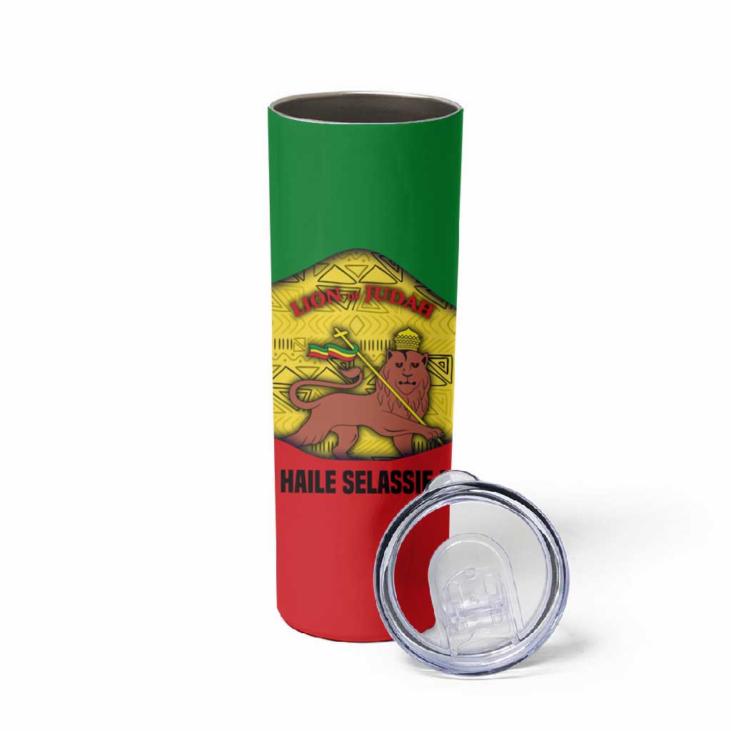 Haile Selassie I Skinny Tumbler Ethiopia Lion of Judah and Conquering Lion Pattern Tribute - Wonder Print Shop