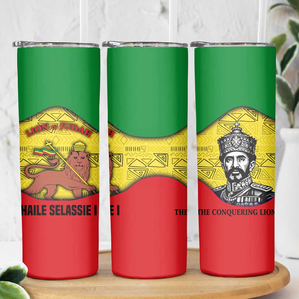 Haile Selassie I Skinny Tumbler Ethiopia Lion of Judah and Conquering Lion Pattern Tribute - Wonder Print Shop