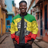 Haile Selassie I Sleeve Zip Bomber Jacket Ethiopia Lion of Judah and Conquering Lion Pattern Tribute - Wonder Print Shop