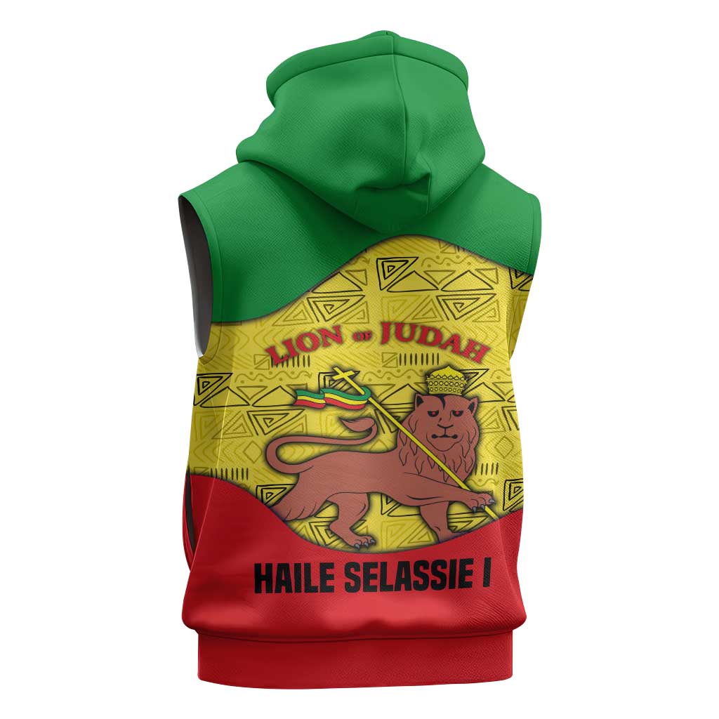 Haile Selassie I Sleeveless Hoodie Ethiopia Lion of Judah and Conquering Lion Pattern Tribute - Wonder Print Shop