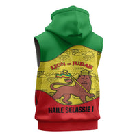 Haile Selassie I Sleeveless Hoodie Ethiopia Lion of Judah and Conquering Lion Pattern Tribute - Wonder Print Shop
