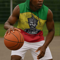 Haile Selassie I Sleeveless Hoodie Ethiopia Lion of Judah and Conquering Lion Pattern Tribute - Wonder Print Shop