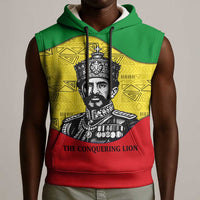 Haile Selassie I Sleeveless Hoodie Ethiopia Lion of Judah and Conquering Lion Pattern Tribute - Wonder Print Shop
