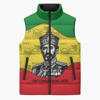 Haile Selassie I Sleeveless Puffer Jacket Ethiopia Lion of Judah and Conquering Lion Pattern Tribute - Wonder Print Shop