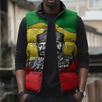Haile Selassie I Sleeveless Puffer Jacket Ethiopia Lion of Judah and Conquering Lion Pattern Tribute - Wonder Print Shop