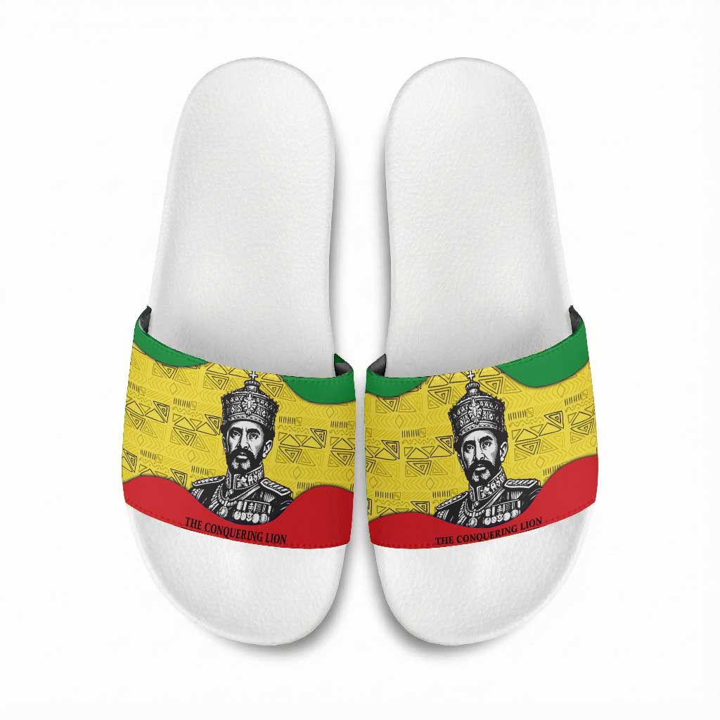 Haile Selassie I Slide Sandals Ethiopia Lion of Judah and Conquering Lion Pattern Tribute - Wonder Print Shop