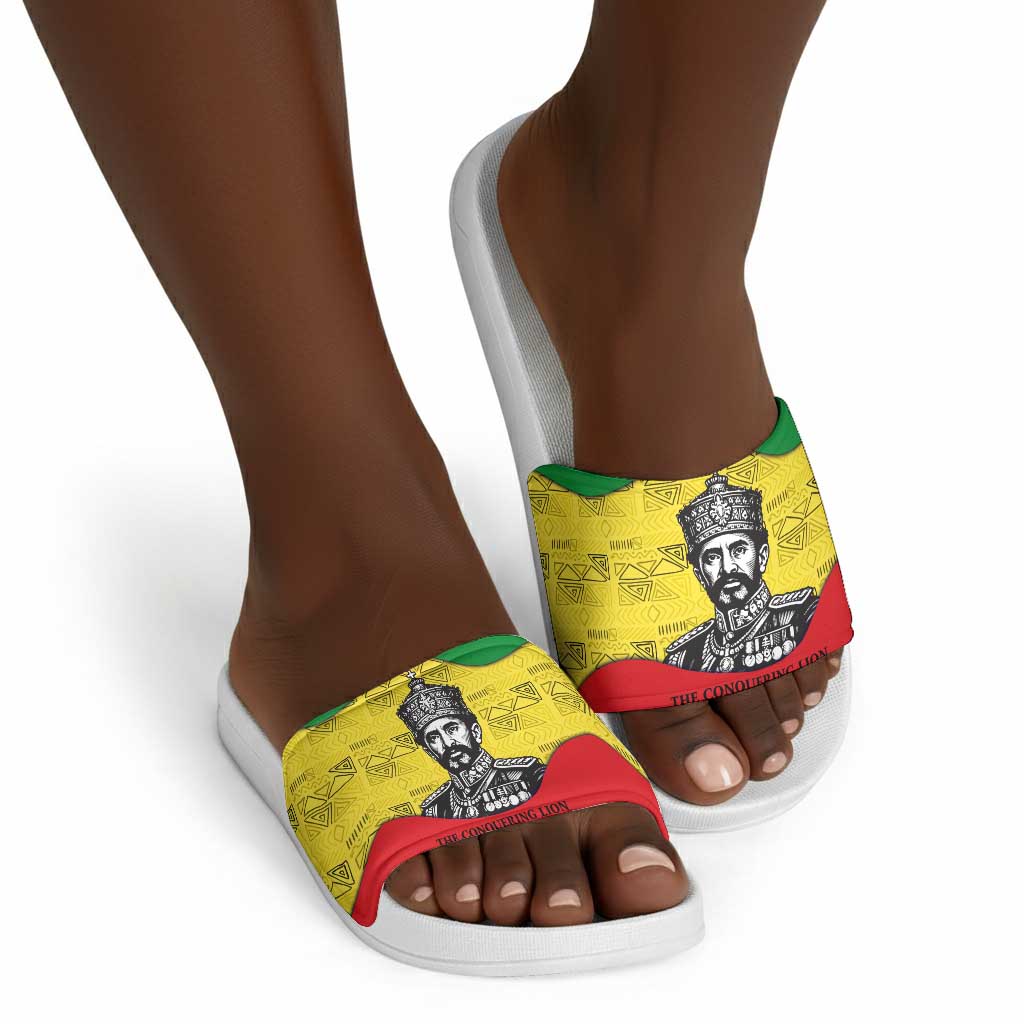 Haile Selassie I Slide Sandals Ethiopia Lion of Judah and Conquering Lion Pattern Tribute - Wonder Print Shop