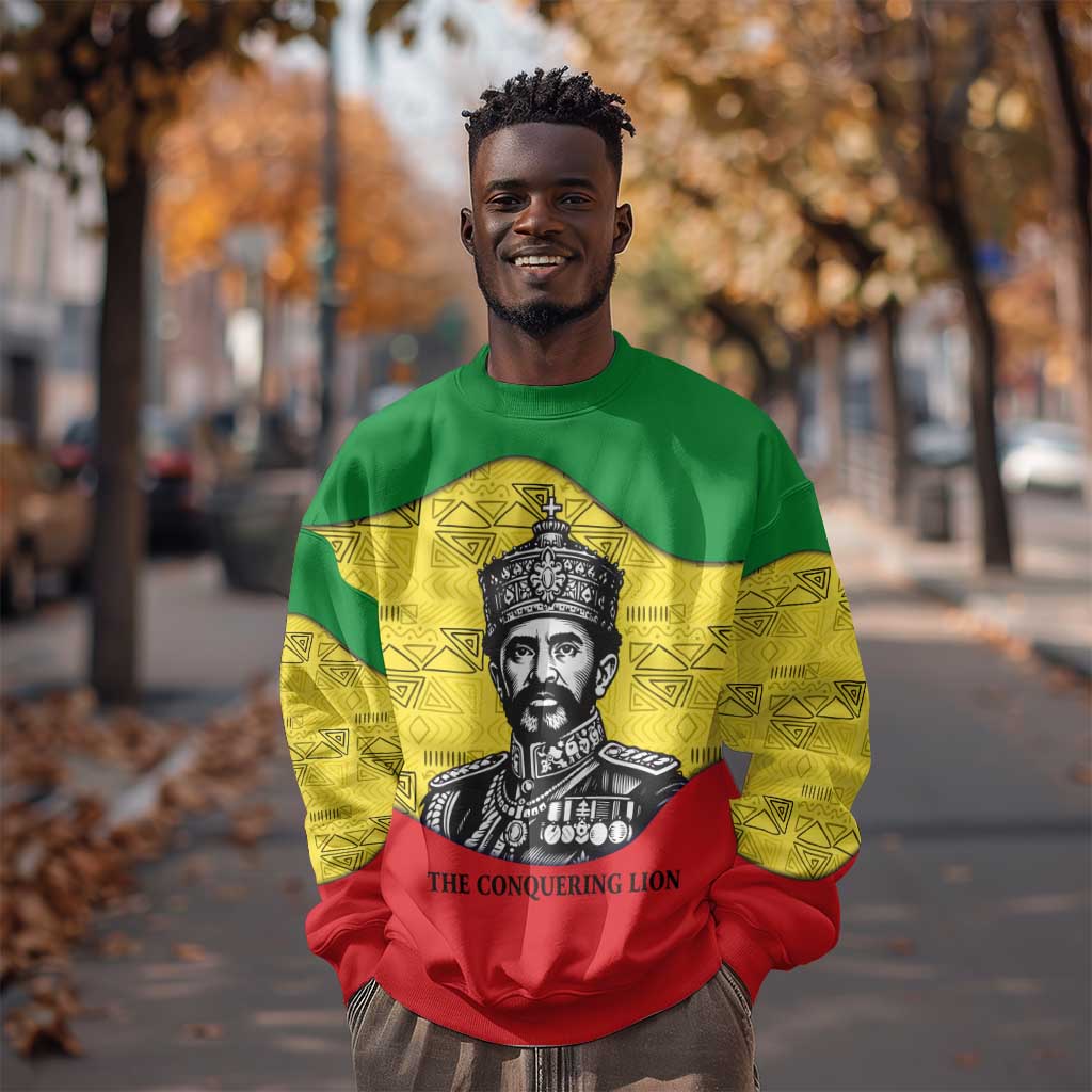 Haile Selassie I Sweatshirt Ethiopia Lion of Judah and Conquering Lion Pattern Tribute - Wonder Print Shop