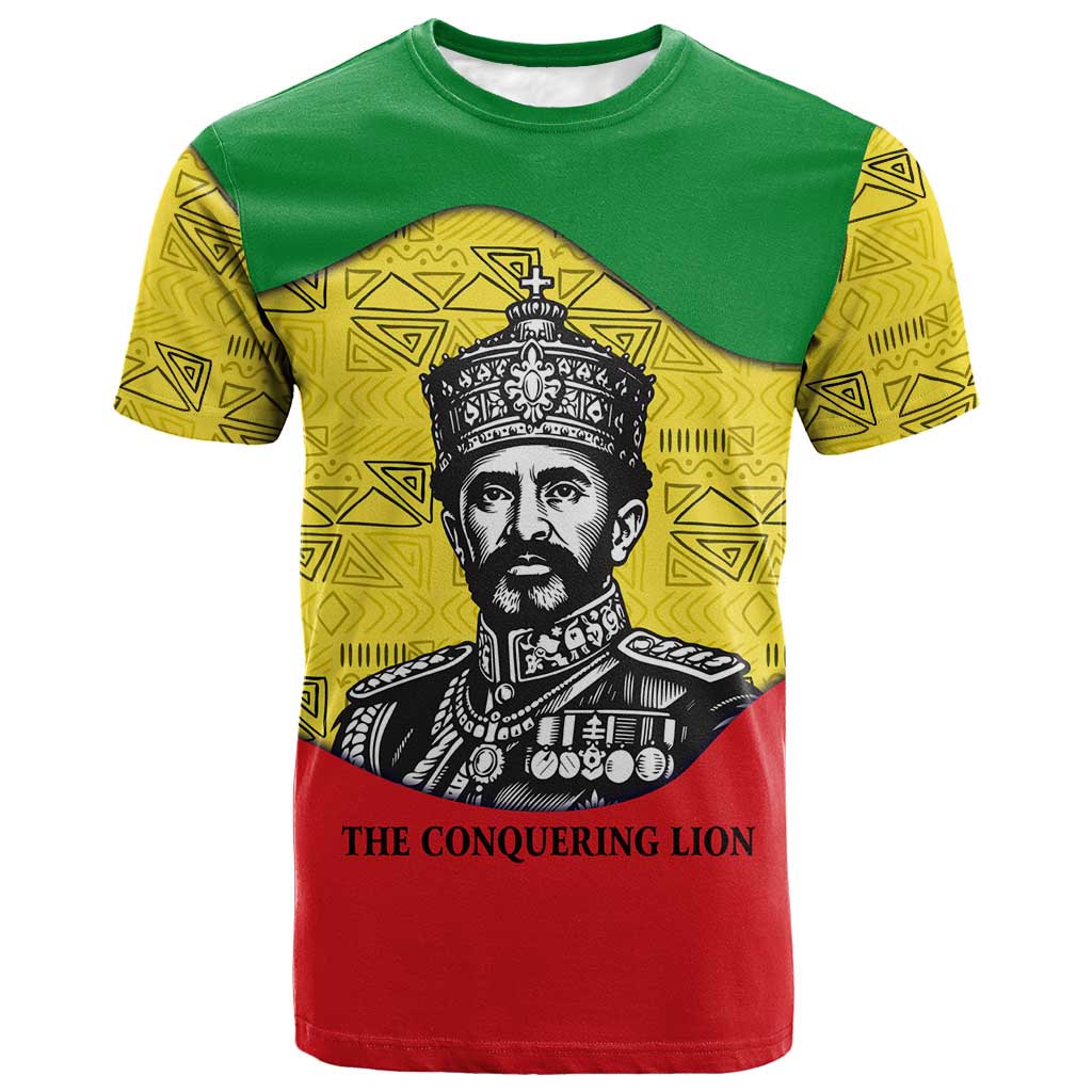 Haile Selassie I T shirt Ethiopia Lion of Judah and Conquering Lion Pattern Tribute - Wonder Print Shop