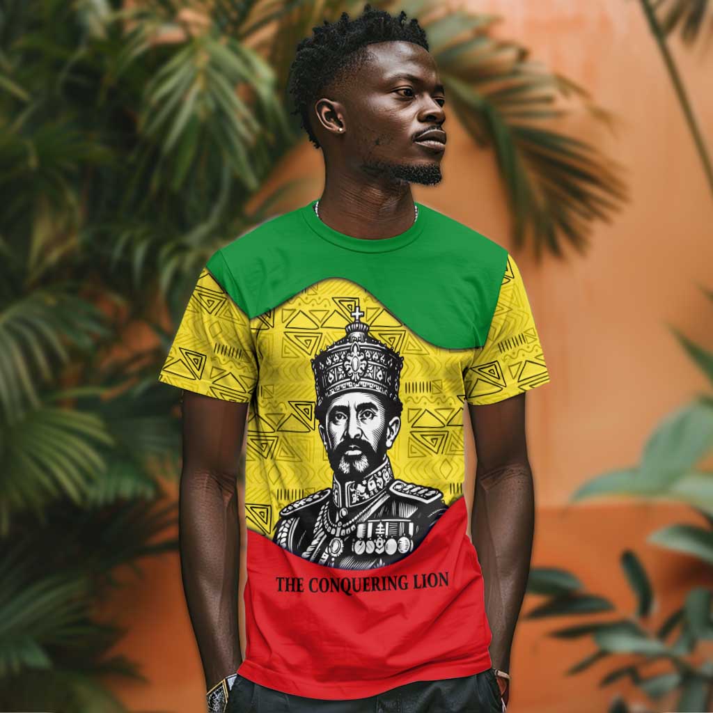 Haile Selassie I T shirt Ethiopia Lion of Judah and Conquering Lion Pattern Tribute - Wonder Print Shop