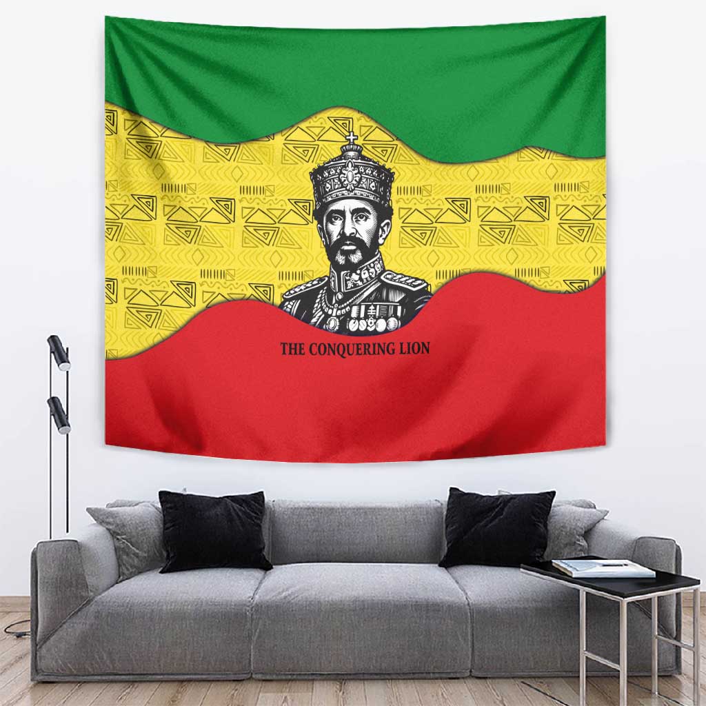 Haile Selassie I Tapestry Ethiopia Lion of Judah and Conquering Lion Pattern Tribute - Wonder Print Shop