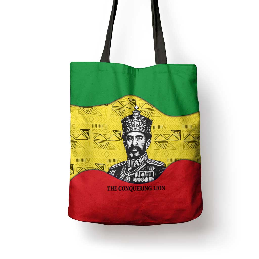 Haile Selassie I Tote Bag Ethiopia Lion of Judah and Conquering Lion Pattern Tribute - Wonder Print Shop