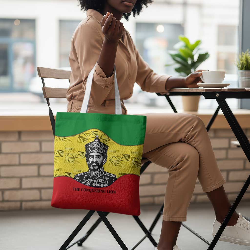 Haile Selassie I Tote Bag Ethiopia Lion of Judah and Conquering Lion Pattern Tribute - Wonder Print Shop