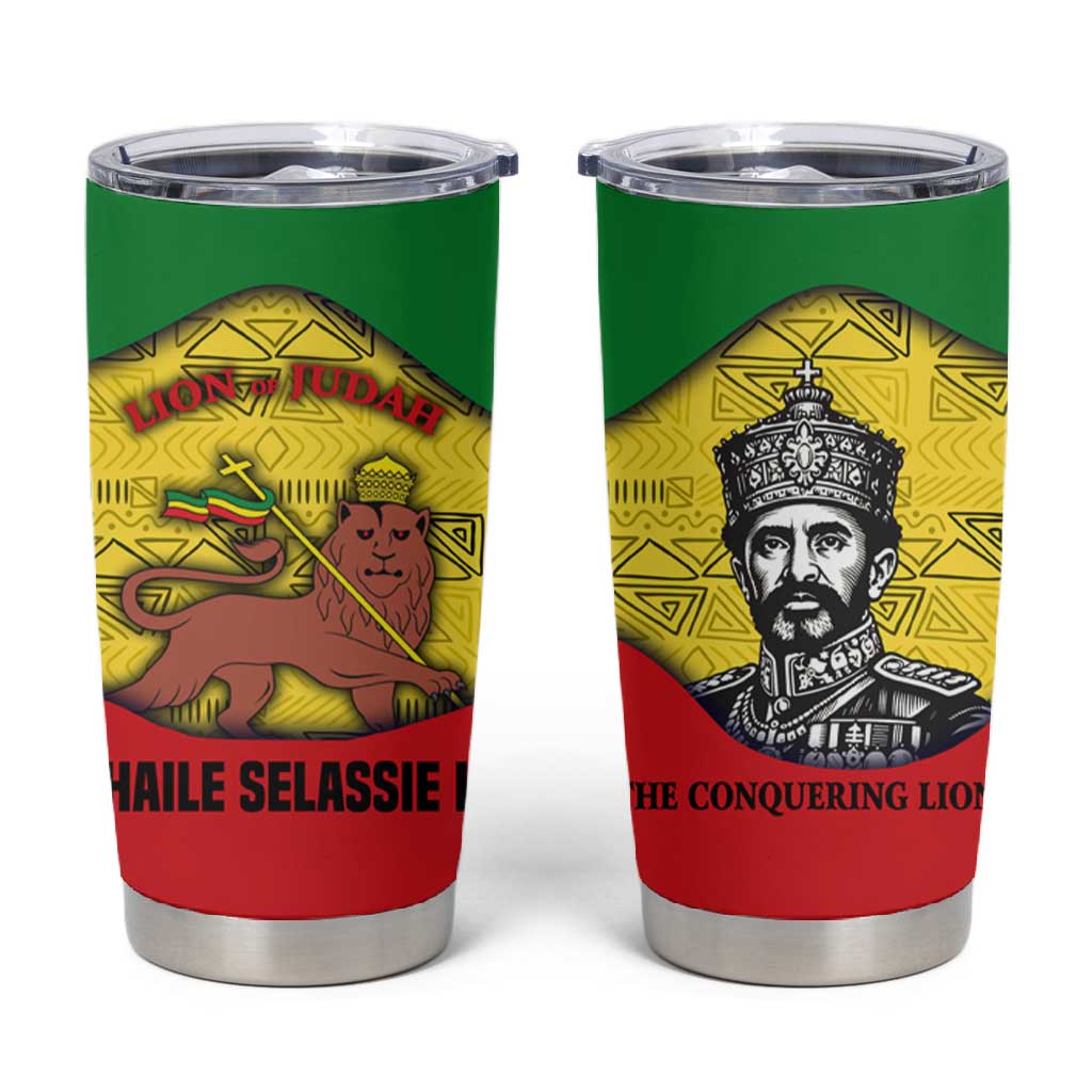 Haile Selassie I Tumbler Cup Ethiopia Lion of Judah and Conquering Lion Pattern Tribute - Wonder Print Shop