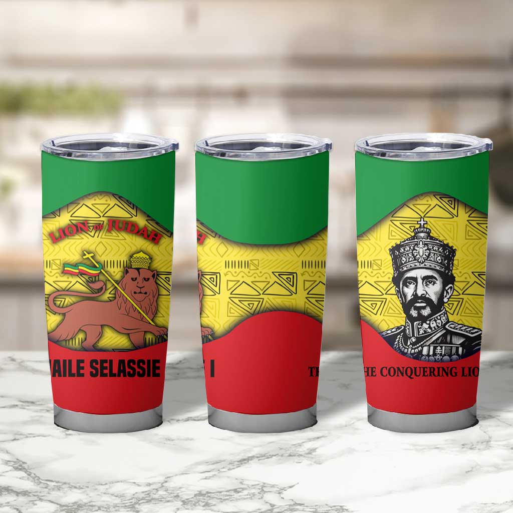 Haile Selassie I Tumbler Cup Ethiopia Lion of Judah and Conquering Lion Pattern Tribute - Wonder Print Shop