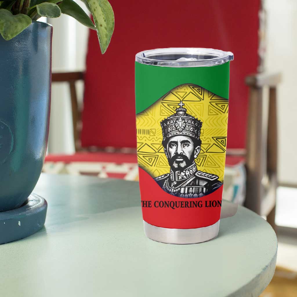 Haile Selassie I Tumbler Cup Ethiopia Lion of Judah and Conquering Lion Pattern Tribute - Wonder Print Shop