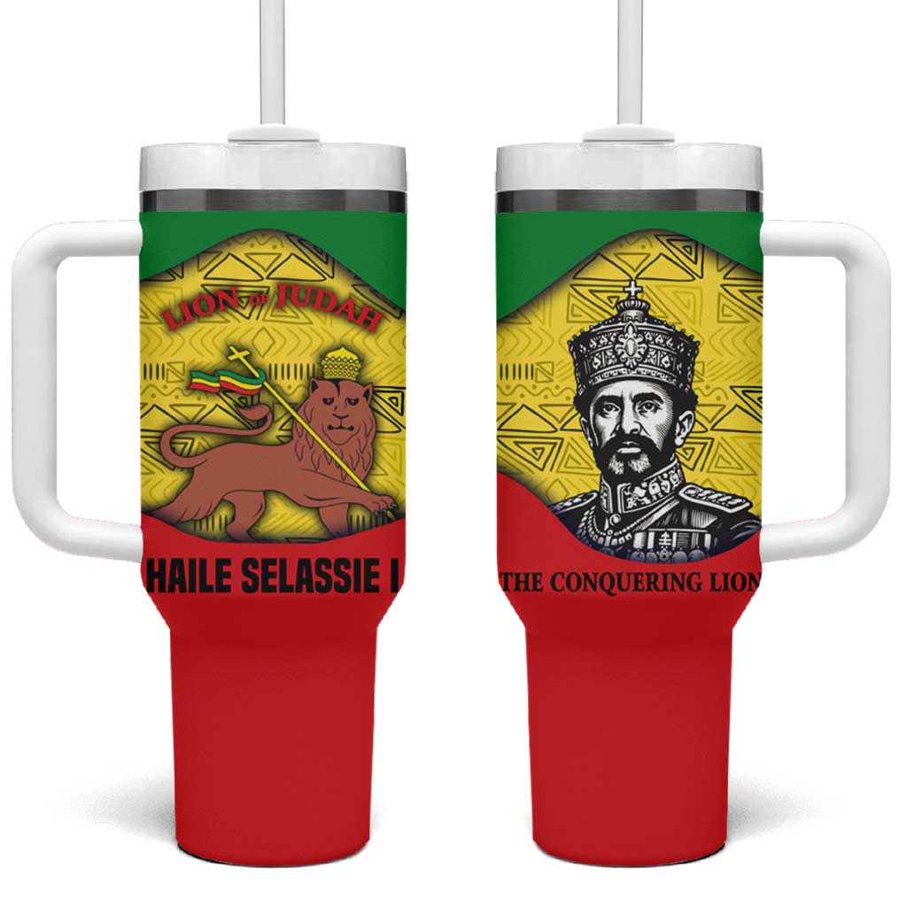 Haile Selassie I Tumbler With Handle Ethiopia Lion of Judah and Conquering Lion Pattern Tribute - Wonder Print Shop