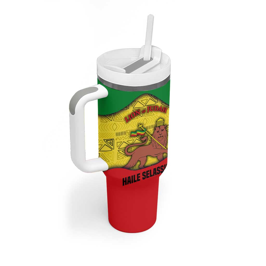 Haile Selassie I Tumbler With Handle Ethiopia Lion of Judah and Conquering Lion Pattern Tribute - Wonder Print Shop