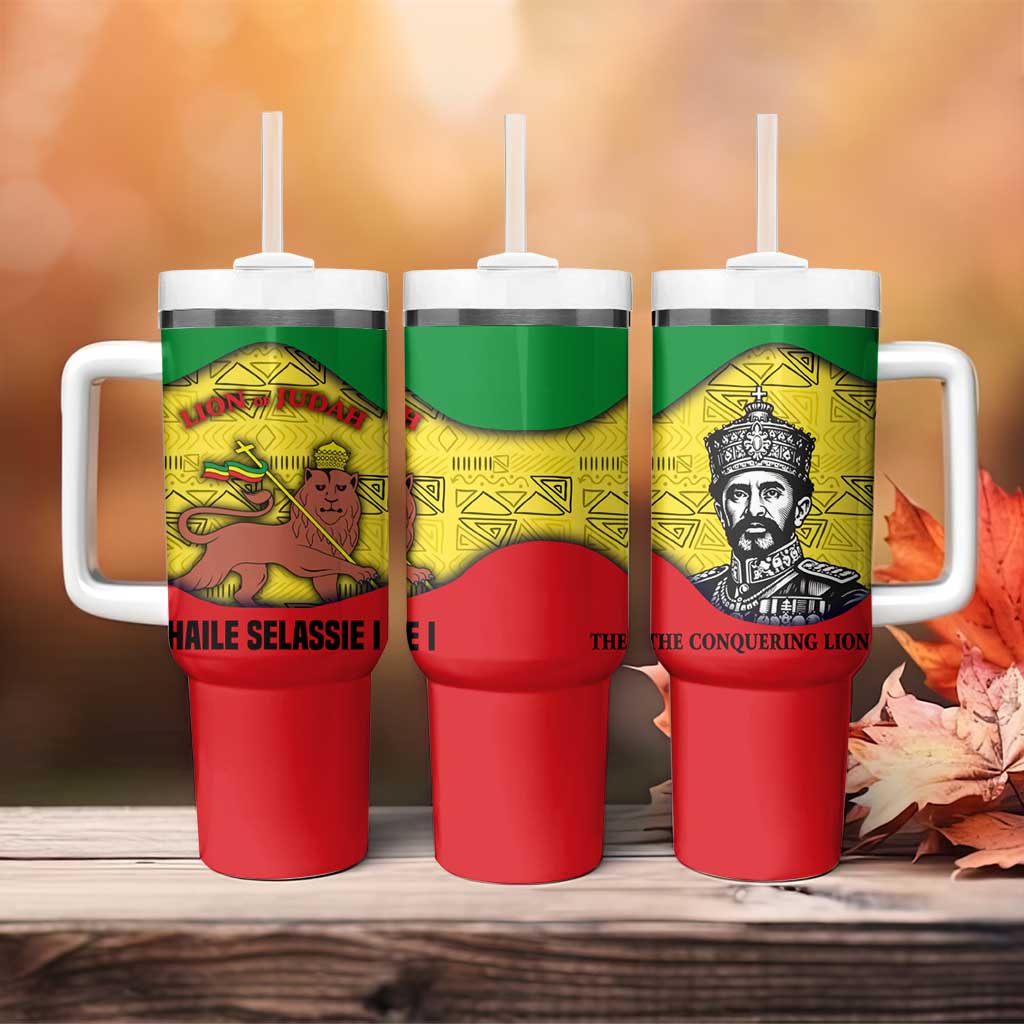 Haile Selassie I Tumbler With Handle Ethiopia Lion of Judah and Conquering Lion Pattern Tribute - Wonder Print Shop