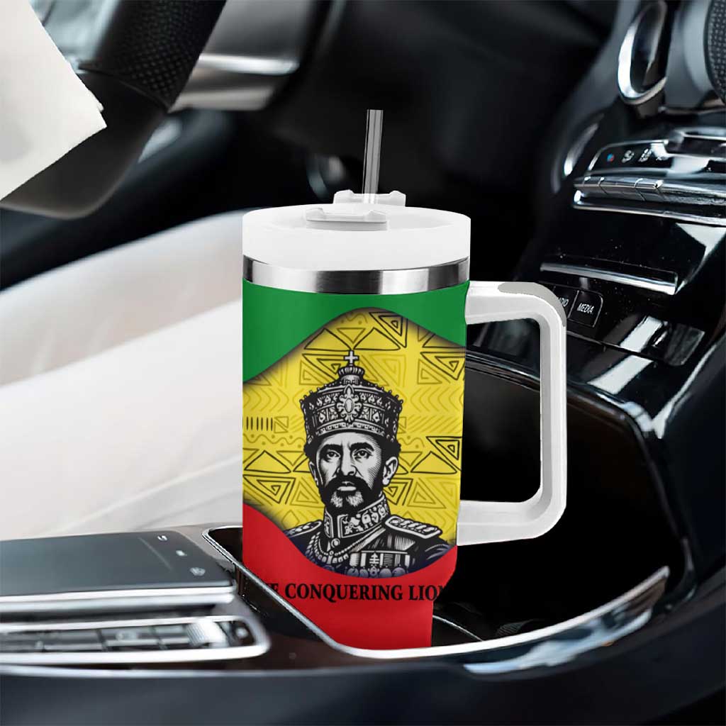 Haile Selassie I Tumbler With Handle Ethiopia Lion of Judah and Conquering Lion Pattern Tribute - Wonder Print Shop