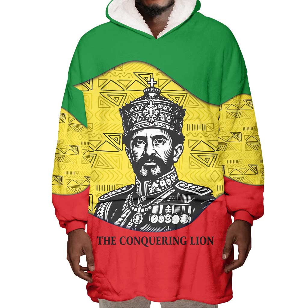 Haile Selassie I Wearable Blanket Hoodie Ethiopia Lion of Judah and Conquering Lion Pattern Tribute - Wonder Print Shop