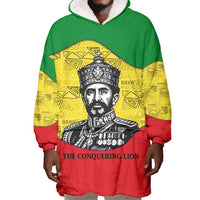 Haile Selassie I Wearable Blanket Hoodie Ethiopia Lion of Judah and Conquering Lion Pattern Tribute - Wonder Print Shop