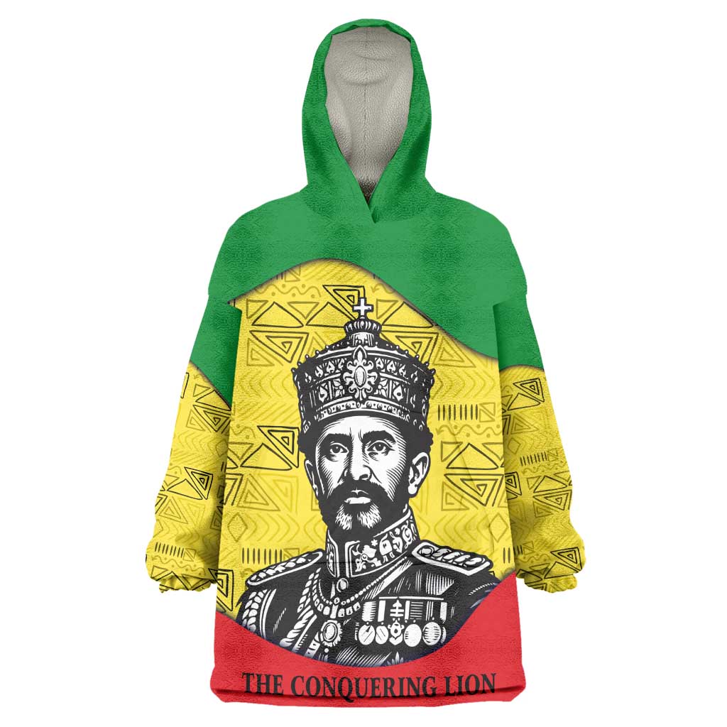 Haile Selassie I Wearable Blanket Hoodie Ethiopia Lion of Judah and Conquering Lion Pattern Tribute - Wonder Print Shop