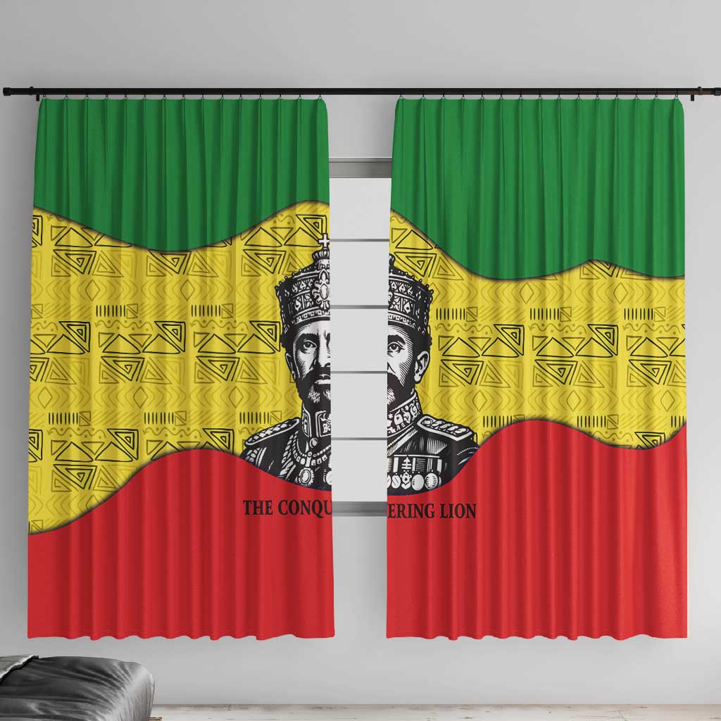Haile Selassie I Window Curtain Ethiopia Lion of Judah and Conquering Lion Pattern Tribute - Wonder Print Shop