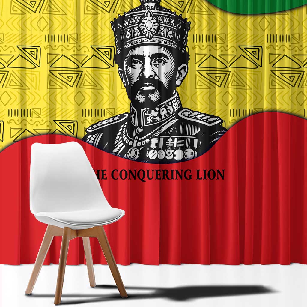 Haile Selassie I Window Curtain Ethiopia Lion of Judah and Conquering Lion Pattern Tribute - Wonder Print Shop