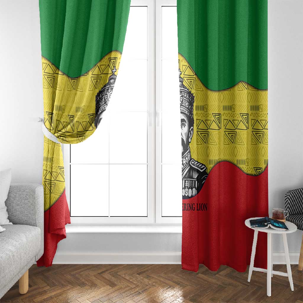 Haile Selassie I Window Curtain Ethiopia Lion of Judah and Conquering Lion Pattern Tribute - Wonder Print Shop