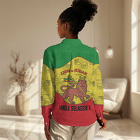 Haile Selassie I Women Casual Shirt Ethiopia Lion of Judah and Conquering Lion Pattern Tribute - Wonder Print Shop