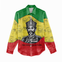 Haile Selassie I Women Casual Shirt Ethiopia Lion of Judah and Conquering Lion Pattern Tribute - Wonder Print Shop