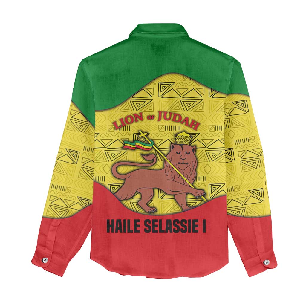 Haile Selassie I Women Casual Shirt Ethiopia Lion of Judah and Conquering Lion Pattern Tribute - Wonder Print Shop