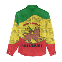 Haile Selassie I Women Casual Shirt Ethiopia Lion of Judah and Conquering Lion Pattern Tribute - Wonder Print Shop