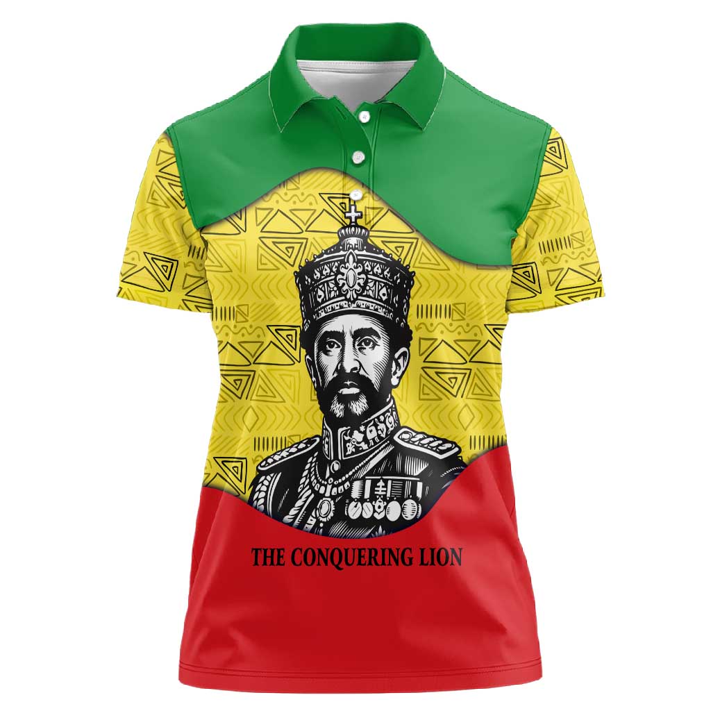 Haile Selassie I Women Polo Shirt Ethiopia Lion of Judah and Conquering Lion Pattern Tribute - Wonder Print Shop