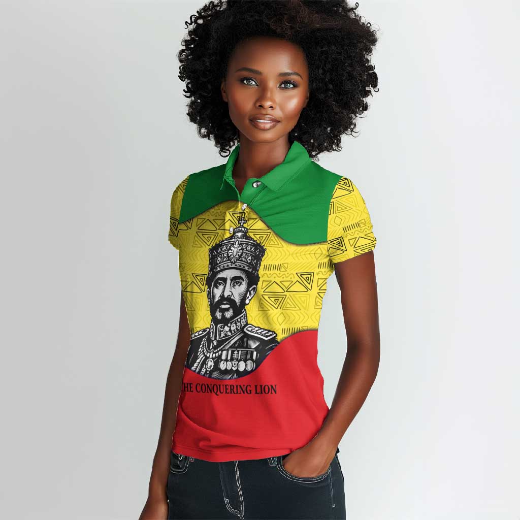 Haile Selassie I Women Polo Shirt Ethiopia Lion of Judah and Conquering Lion Pattern Tribute - Wonder Print Shop