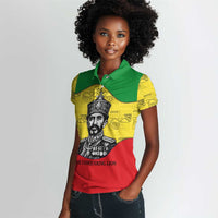 Haile Selassie I Women Polo Shirt Ethiopia Lion of Judah and Conquering Lion Pattern Tribute - Wonder Print Shop