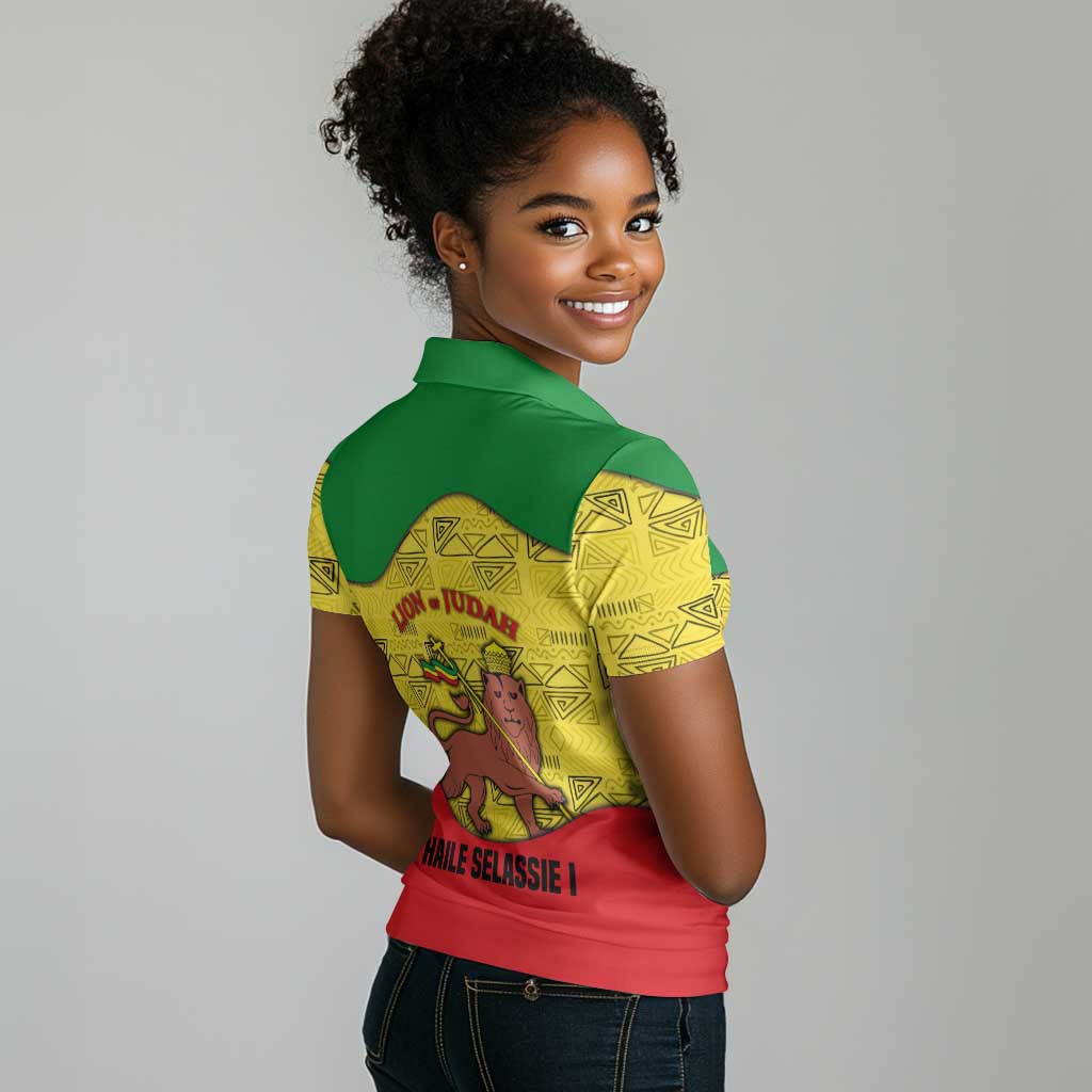 Haile Selassie I Women Polo Shirt Ethiopia Lion of Judah and Conquering Lion Pattern Tribute - Wonder Print Shop