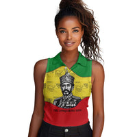 Haile Selassie I Women Sleeveless Polo Shirt Ethiopia Lion of Judah and Conquering Lion Pattern Tribute - Wonder Print Shop