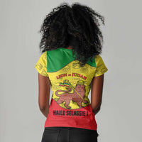 Haile Selassie I Women V-Neck T-Shirt Ethiopia Lion of Judah and Conquering Lion Pattern Tribute - Wonder Print Shop