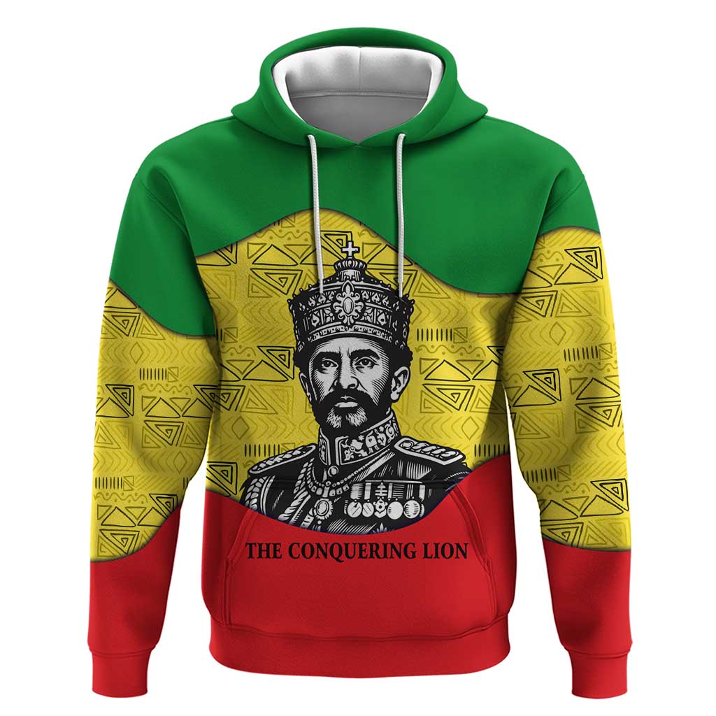 Haile Selassie I Zip Hoodie Ethiopia Lion of Judah and Conquering Lion Pattern Tribute - Wonder Print Shop