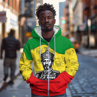 Haile Selassie I Zip Hoodie Ethiopia Lion of Judah and Conquering Lion Pattern Tribute - Wonder Print Shop