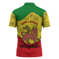 Haile Selassie I Zipper Polo Shirt Ethiopia Lion of Judah and Conquering Lion Pattern Tribute - Wonder Print Shop