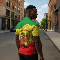 Haile Selassie I Zipper Polo Shirt Ethiopia Lion of Judah and Conquering Lion Pattern Tribute - Wonder Print Shop