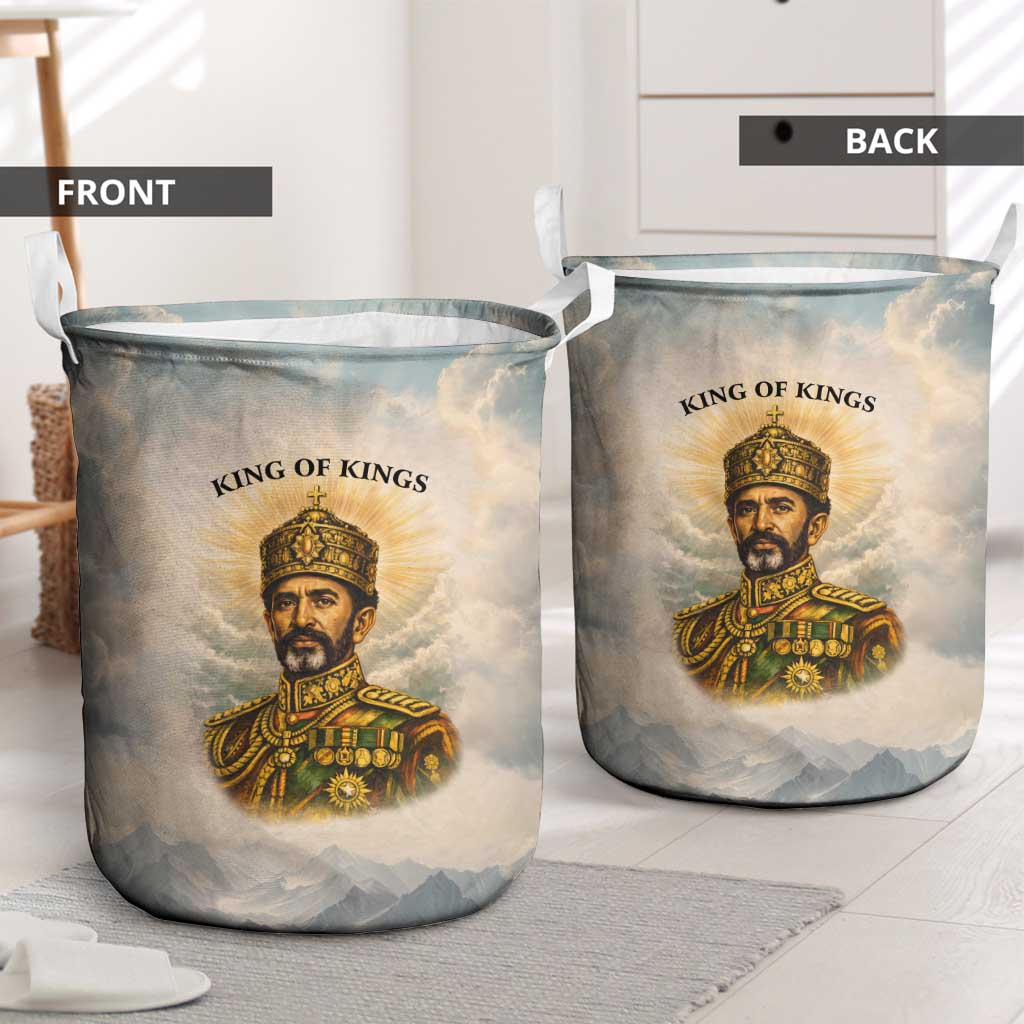 Haile Selassie I Ethiopia Laundry Basket with King of Kings and Conquering Lion Cloud Rays and Regal Portrait - Wonder Print Shop