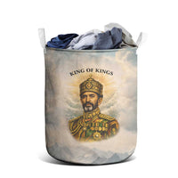 Haile Selassie I Ethiopia Laundry Basket with King of Kings and Conquering Lion Cloud Rays and Regal Portrait - Wonder Print Shop