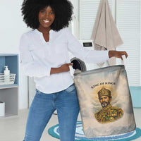 Haile Selassie I Ethiopia Laundry Basket with King of Kings and Conquering Lion Cloud Rays and Regal Portrait - Wonder Print Shop