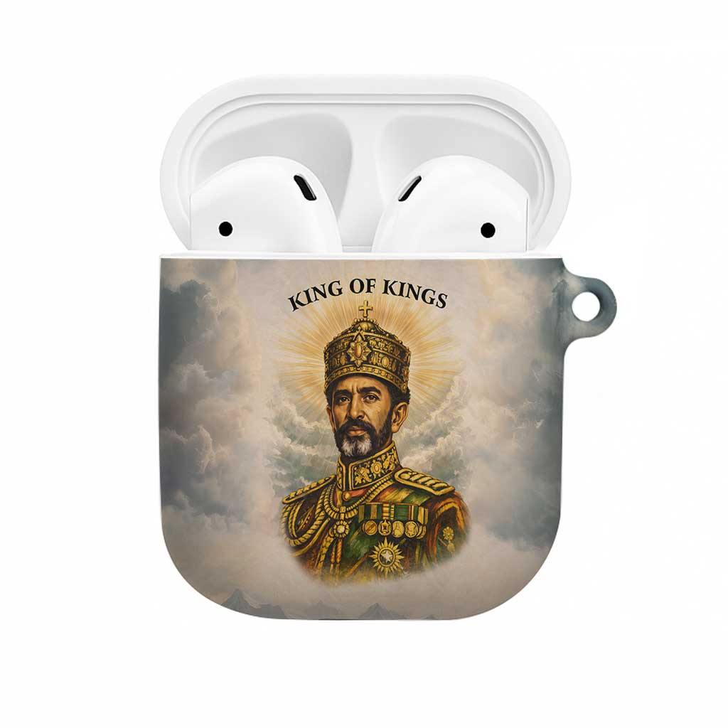 Haile Selassie I Ethiopia AirPods Case with King of Kings and Conquering Lion Cloud Rays and Regal Portrait - Wonder Print Shop