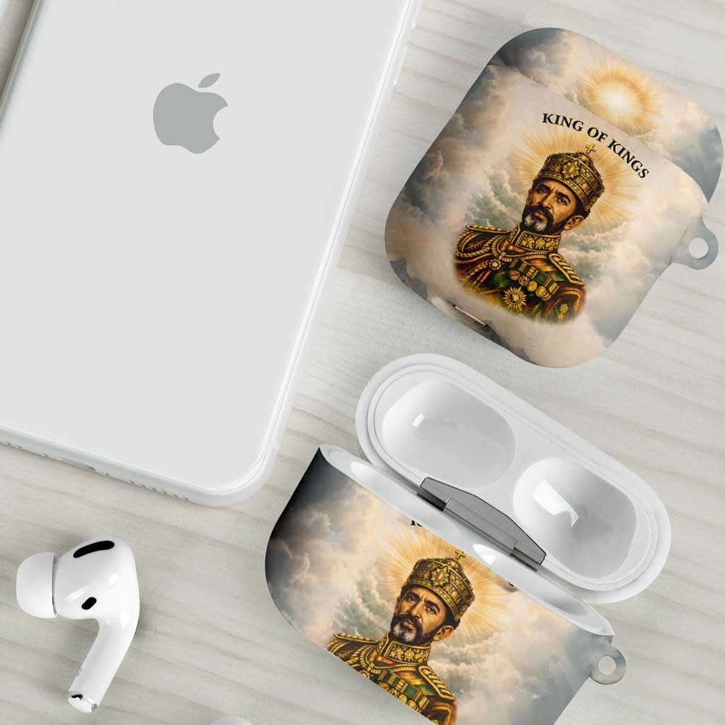 Haile Selassie I Ethiopia AirPods Case with King of Kings and Conquering Lion Cloud Rays and Regal Portrait - Wonder Print Shop