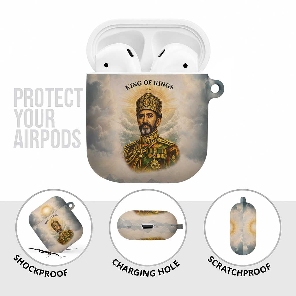 Haile Selassie I Ethiopia AirPods Case with King of Kings and Conquering Lion Cloud Rays and Regal Portrait - Wonder Print Shop